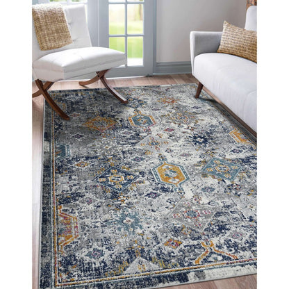 8' Blue Gray And Rust Area Rug