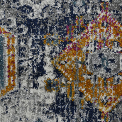 8' Blue Gray And Rust Area Rug