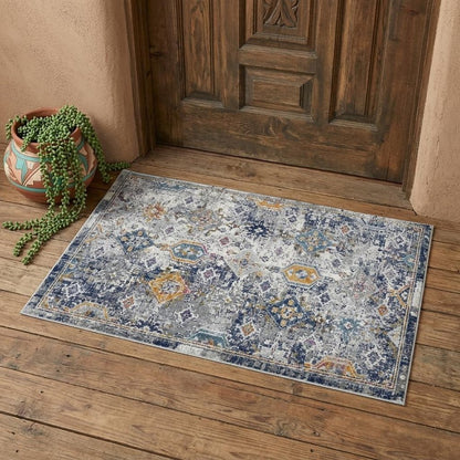 2' X 3' Blue Gray And Rust Area Rug