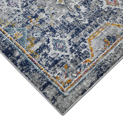 9' X 12' Blue Gray And Rust Area Rug