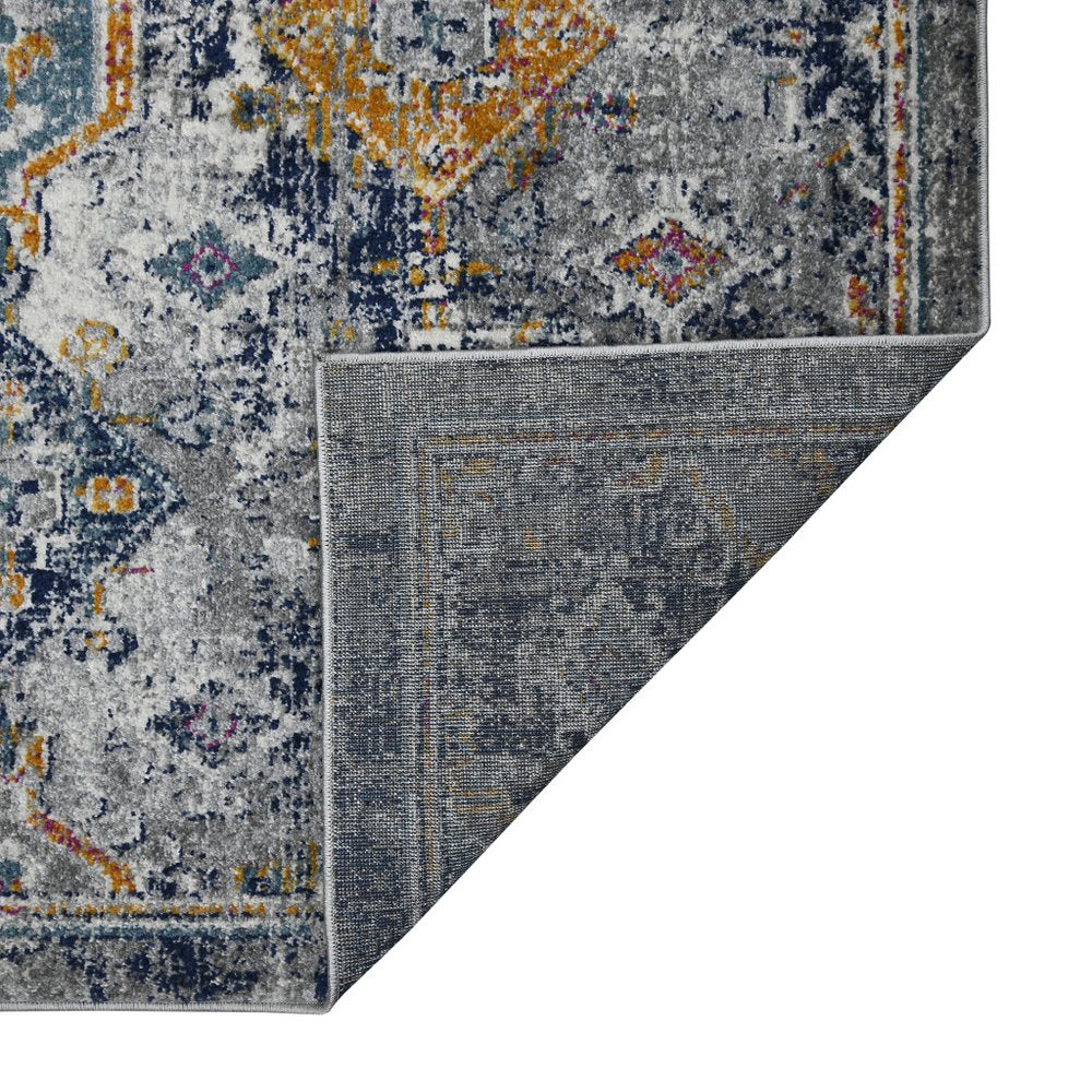 9' X 12' Blue Gray And Rust Area Rug
