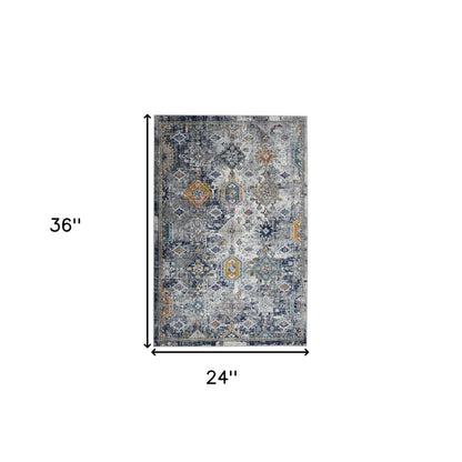 2' X 3' Blue Gray And Rust Area Rug