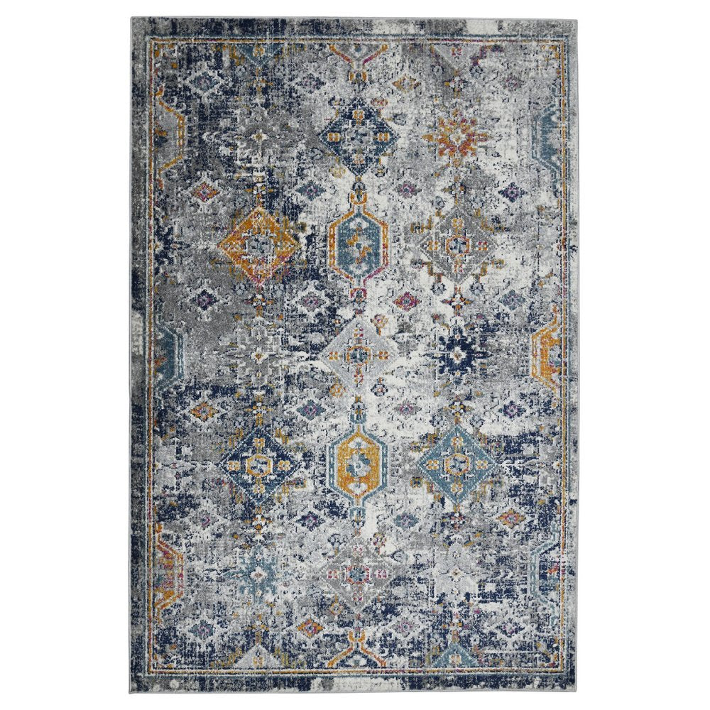 9' X 12' Blue Gray And Rust Area Rug