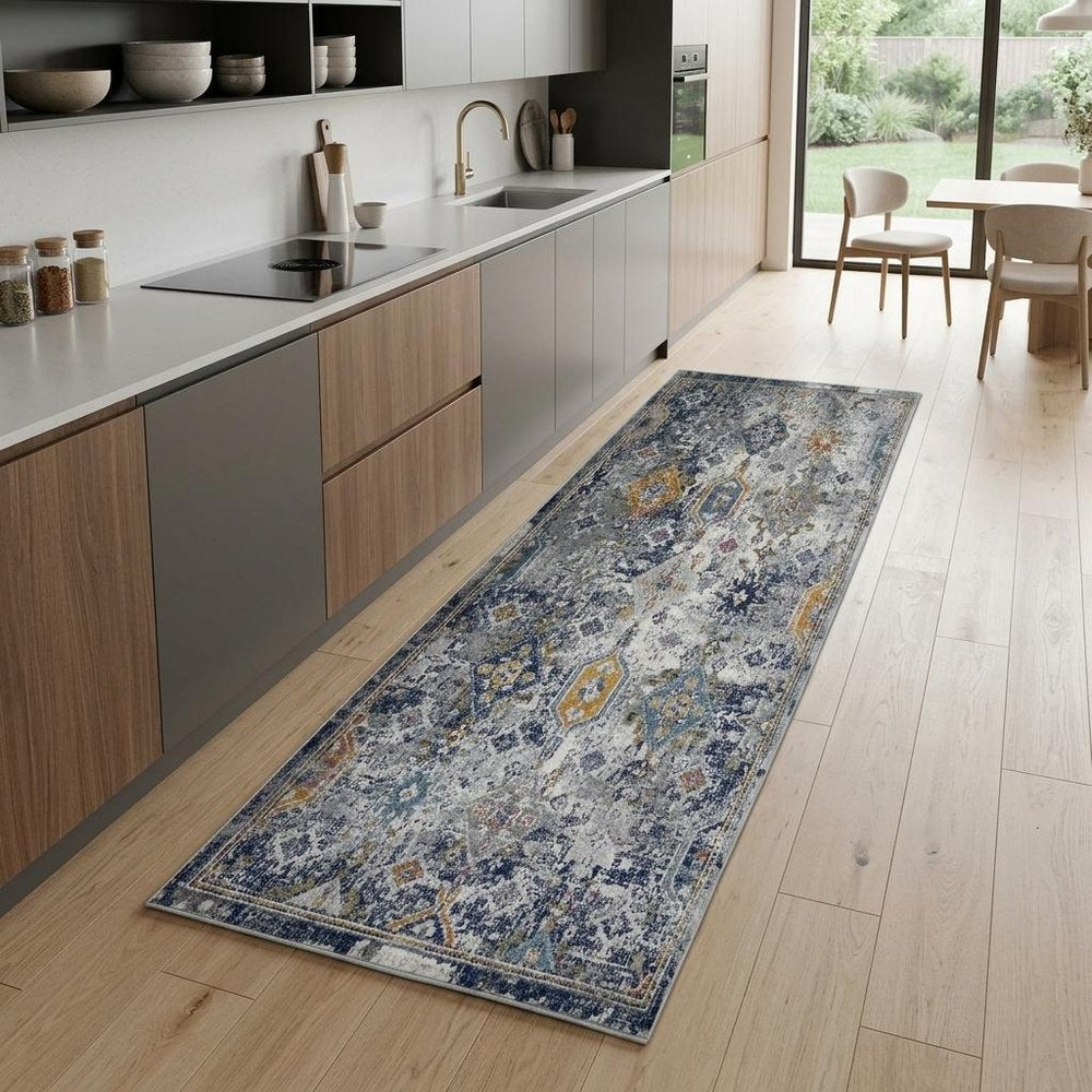 2' X 3' Blue Gray And Rust Area Rug