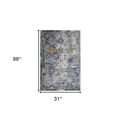 8' Blue Gray And Rust Area Rug