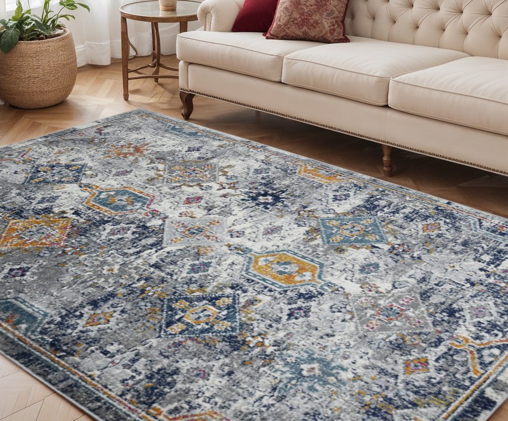 2' X 3' Blue Gray And Rust Area Rug