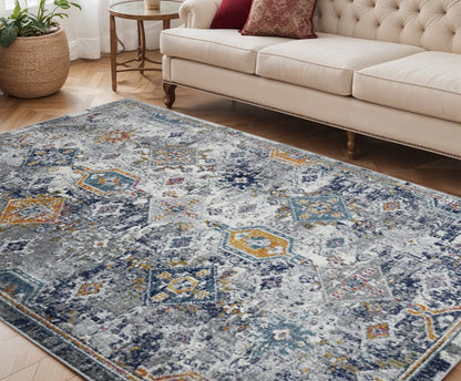 2' X 3' Blue Gray And Rust Area Rug