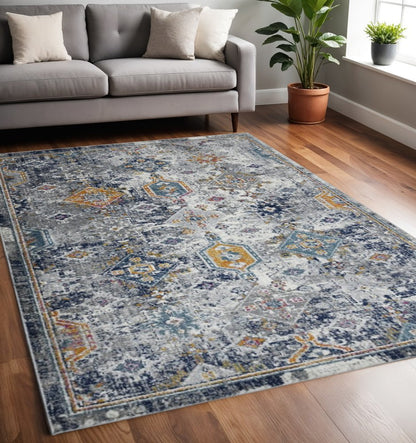 2' X 3' Blue Gray And Rust Area Rug