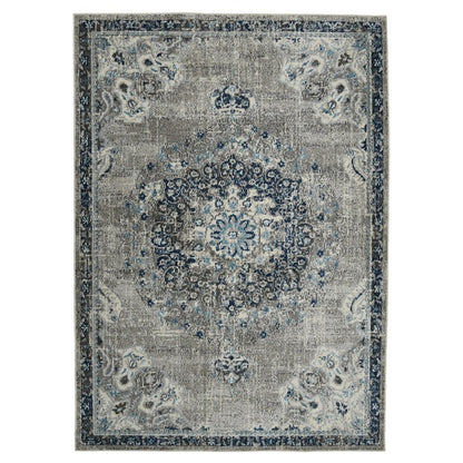 9' X 12' Teal Gray And Ivory Area Rug