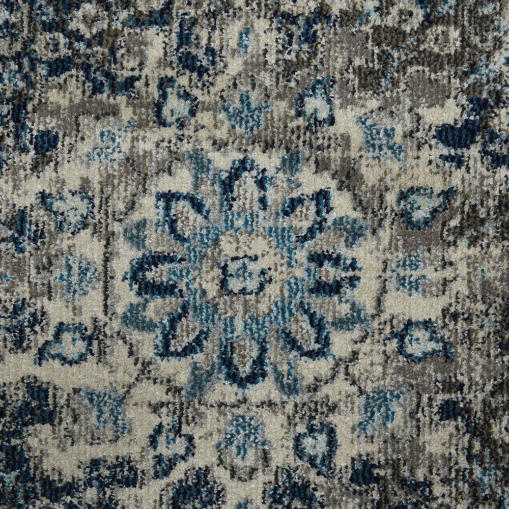 8' X 8' Teal Gray And Ivory Area Rug