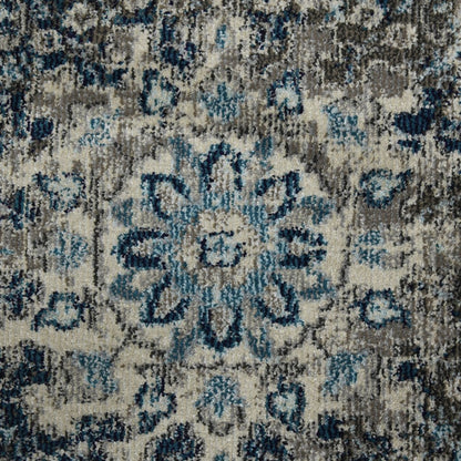 8' X 8' Teal Gray And Ivory Area Rug