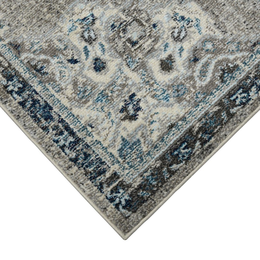 9' X 12' Teal Gray And Ivory Area Rug