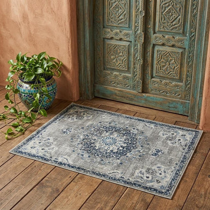 2' X 3' Teal Gray And Ivory Area Rug