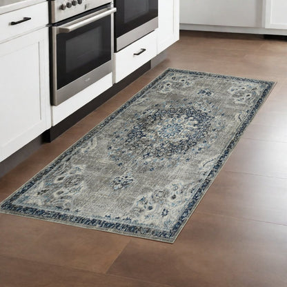 2' X 3' Teal Gray And Ivory Area Rug