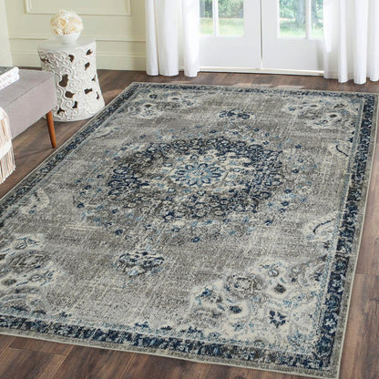 2' X 3' Teal Gray And Ivory Area Rug