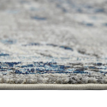 9' X 12' Teal Gray And Ivory Area Rug