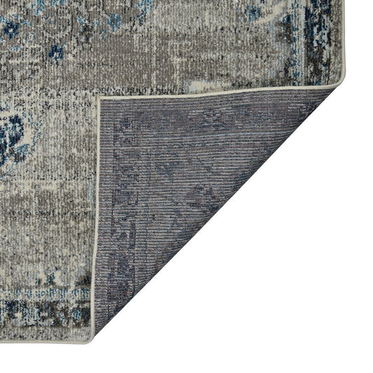5' X 7' Teal Gray And Ivory Area Rug