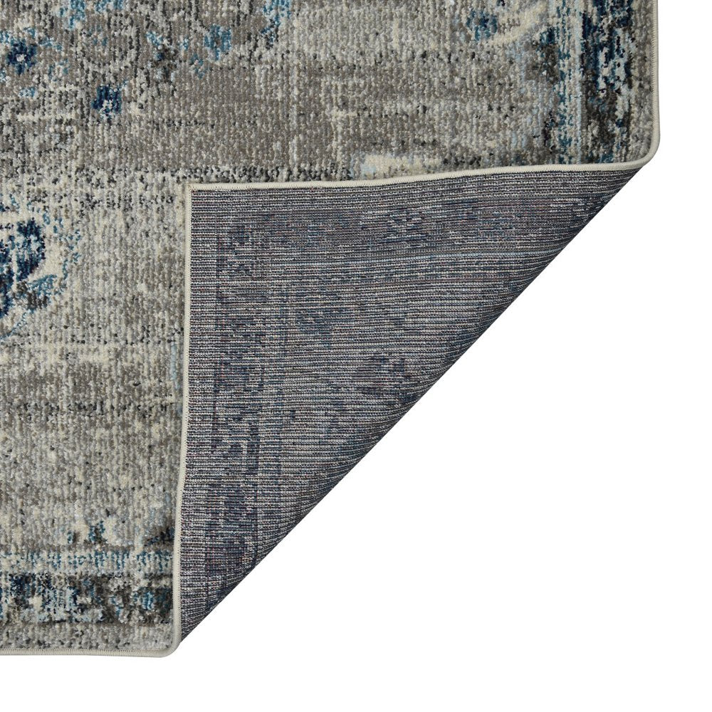 9' X 12' Teal Gray And Ivory Area Rug