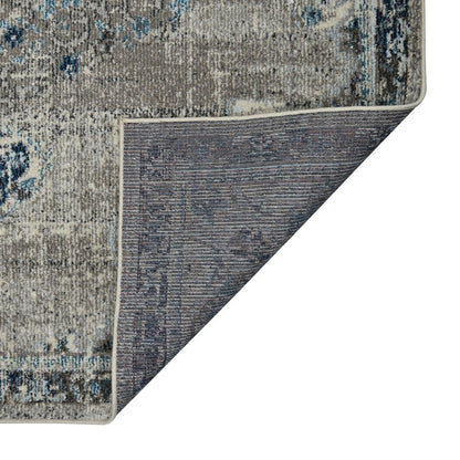9' X 12' Teal Gray And Ivory Area Rug