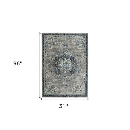 2' X 3' Teal Gray And Ivory Area Rug