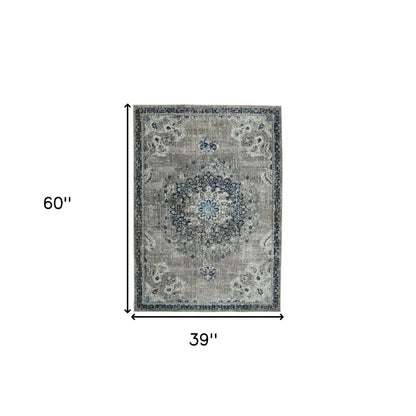 2' x 3' Teal Blue Medallion Power Loom Area Rug