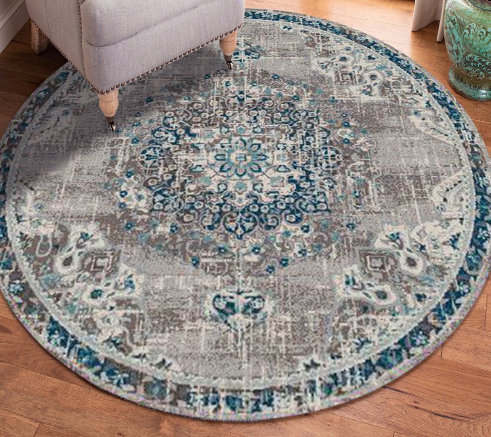 2' X 3' Teal Gray And Ivory Area Rug