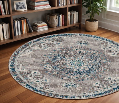 2' X 3' Teal Gray And Ivory Area Rug