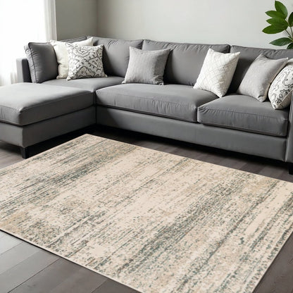10' Ivory And Gray Abstract Runner Rug