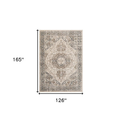 10' Gray And Beige Medallion Runner Rug