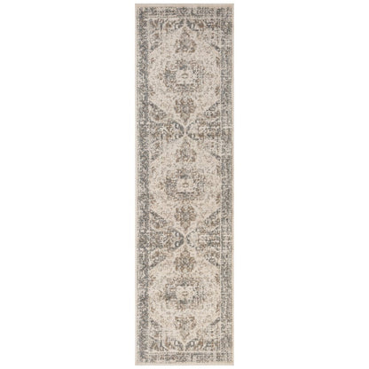10' Gray And Beige Medallion Runner Rug