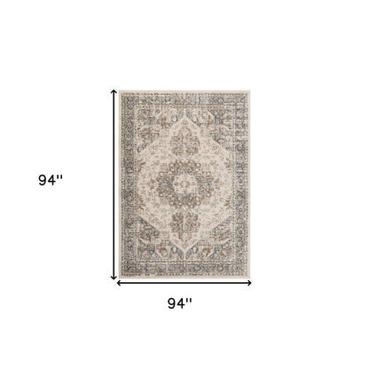 10' Gray And Beige Medallion Runner Rug