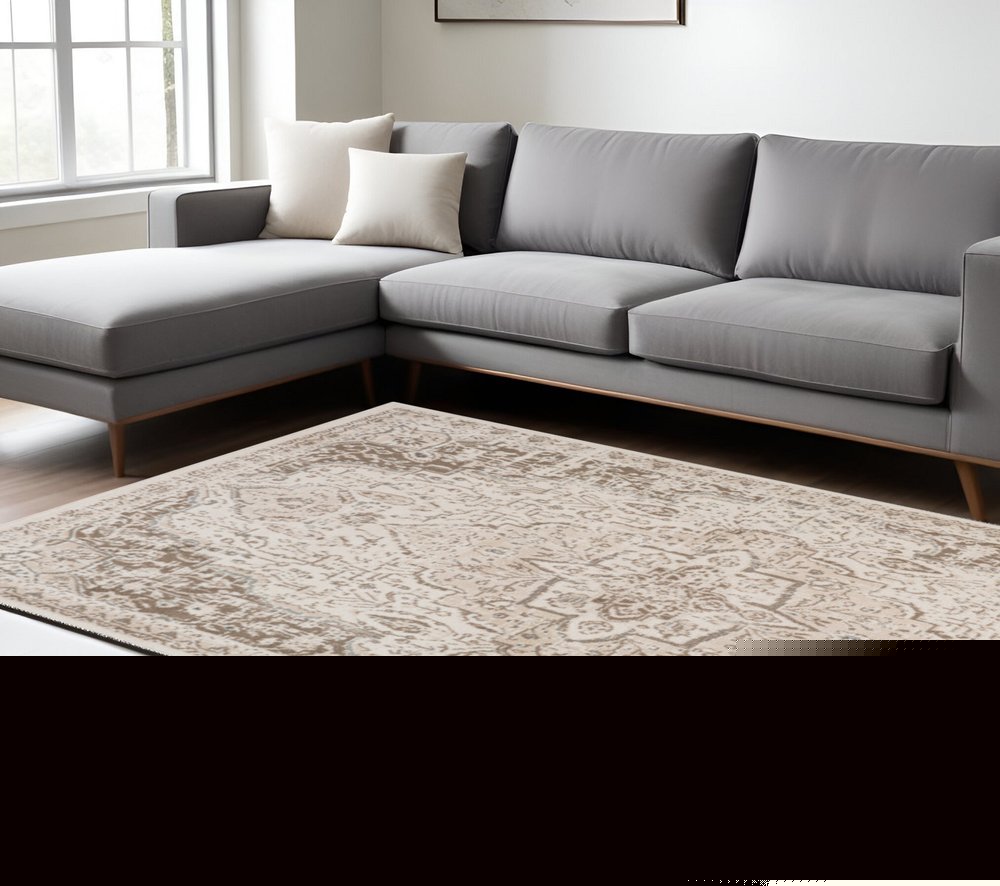 2' X 3' Cream And Brown Medallion Area Rug