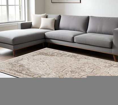 2' X 3' Cream And Brown Medallion Area Rug