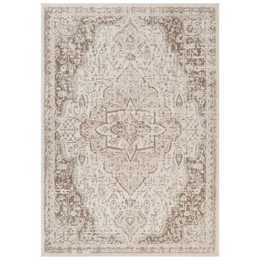 9' X 12' Cream And Brown Medallion Area Rug