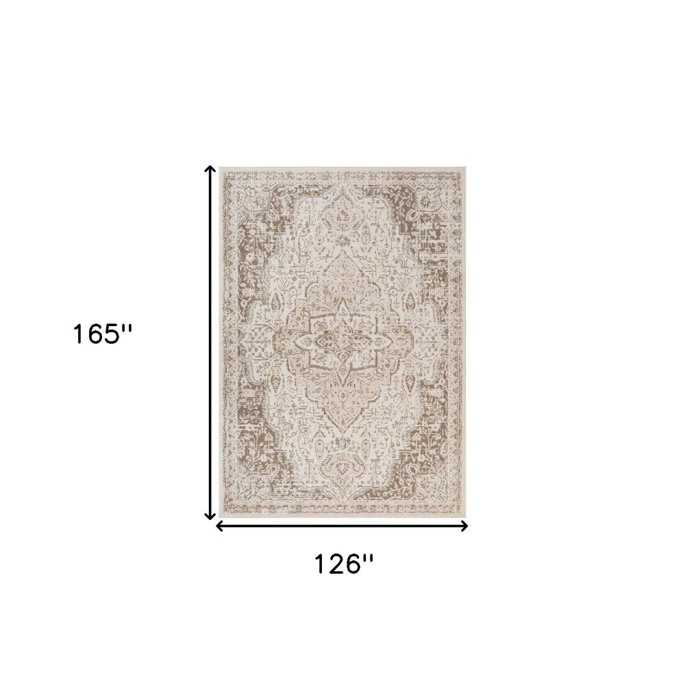 10' X 14' Cream And Brown Medallion Area Rug