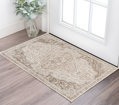 10' X 14' Cream And Brown Medallion Area Rug