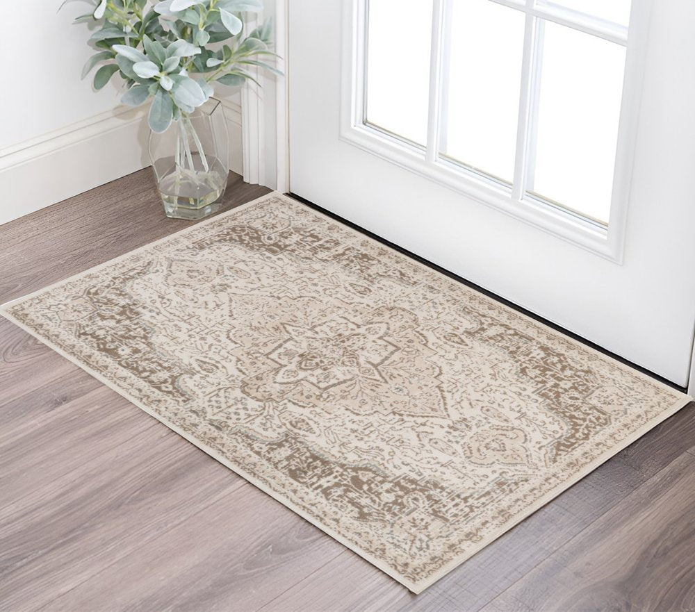 10' X 14' Cream And Brown Medallion Area Rug