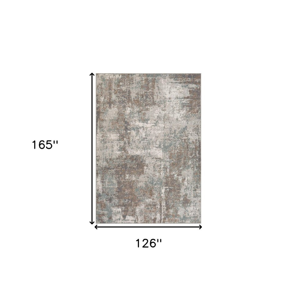 10' X 14' Ivory Brown And Green Abstract Area Rug