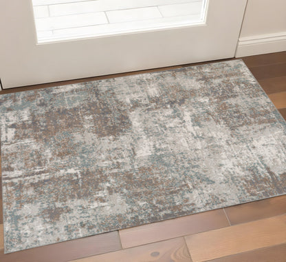 10' X 14' Ivory Brown And Green Abstract Area Rug