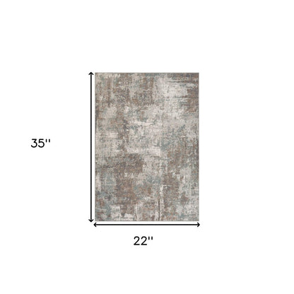 10' X 14' Ivory Brown And Green Abstract Area Rug
