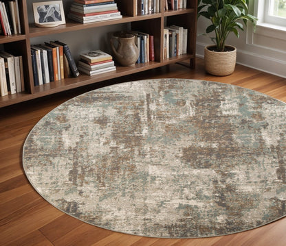 10' X 14' Ivory Brown And Green Abstract Area Rug