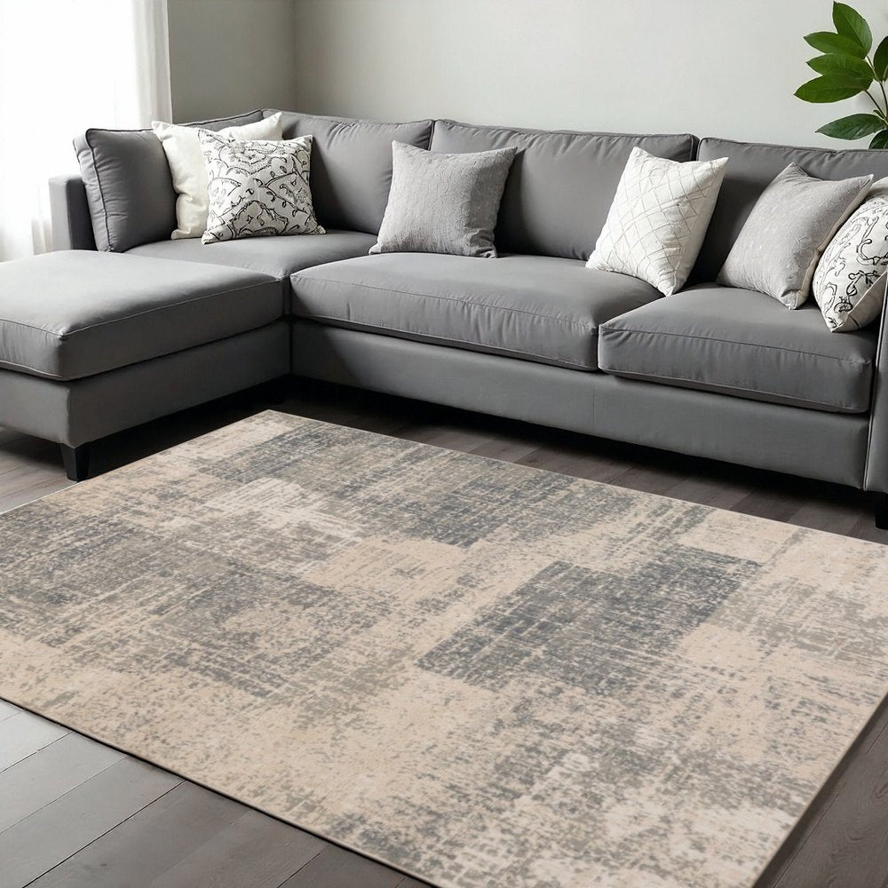 10' X 14' Gray And Sand Abstract Area Rug