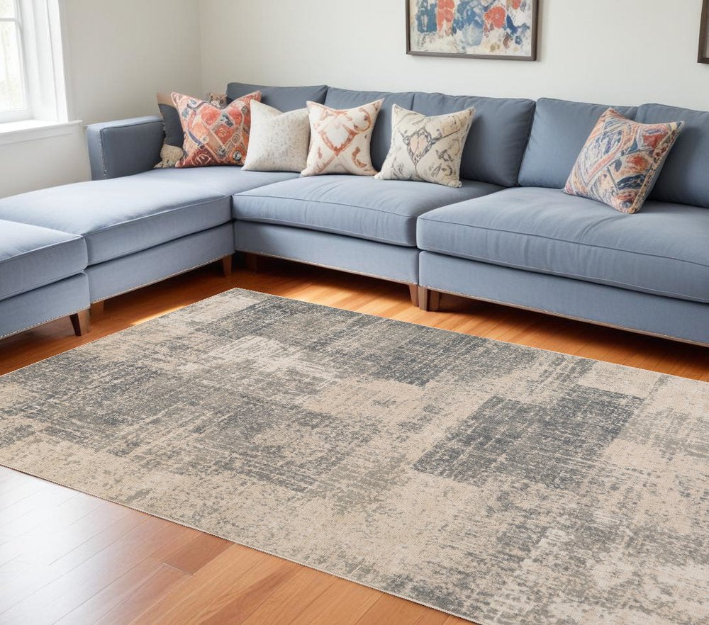 10' X 14' Gray And Sand Abstract Area Rug