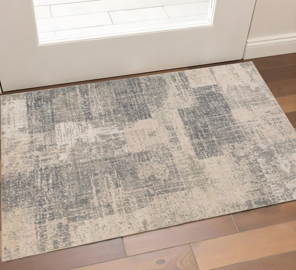 10' X 14' Gray And Sand Abstract Area Rug