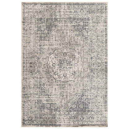 10' X 14' Gray And Ivory Medallion Area Rug