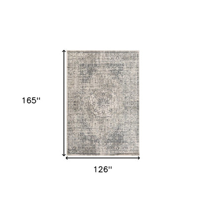 10' X 14' Gray And Ivory Medallion Area Rug