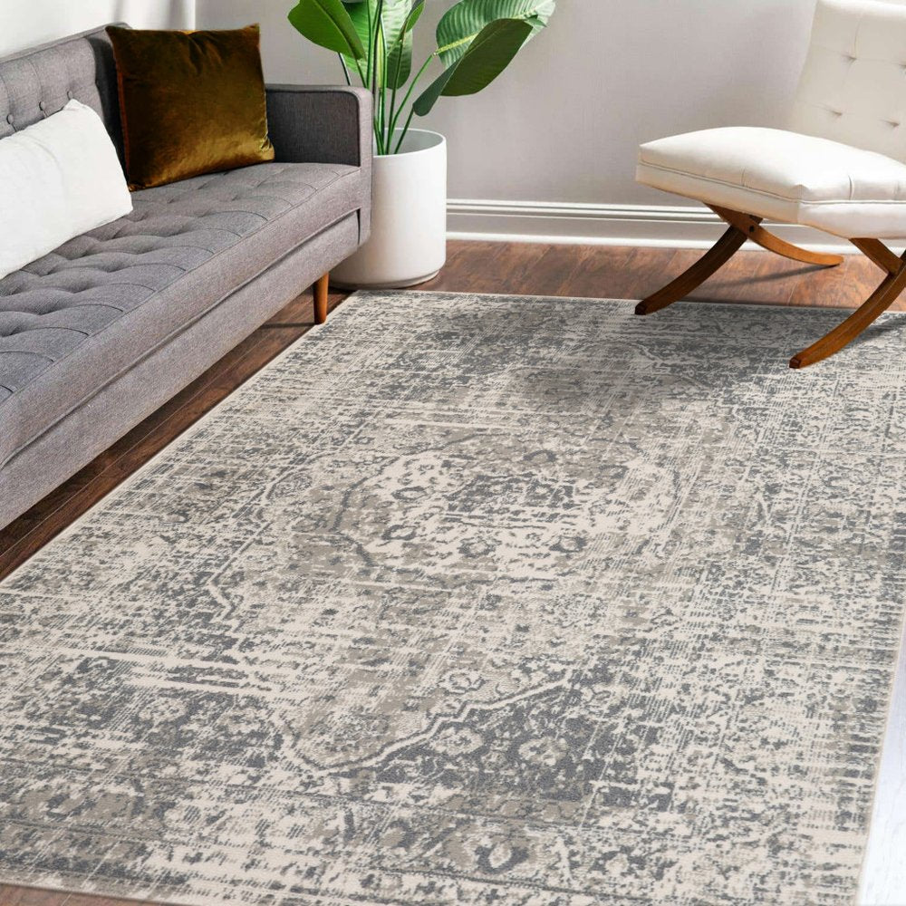 10' X 14' Gray And Ivory Medallion Area Rug