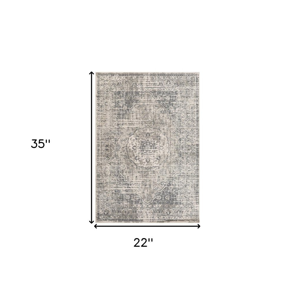 2' X 3' Gray And Ivory Medallion Area Rug