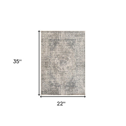 2' X 3' Gray And Ivory Medallion Area Rug
