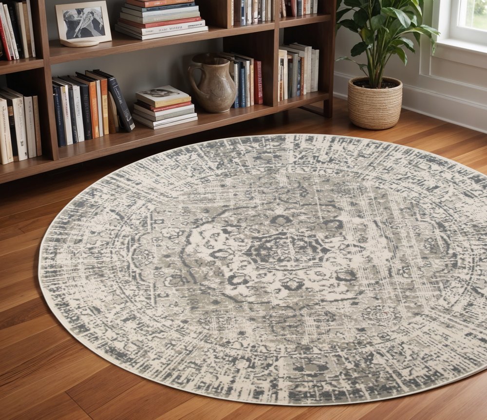 10' X 14' Gray And Ivory Medallion Area Rug